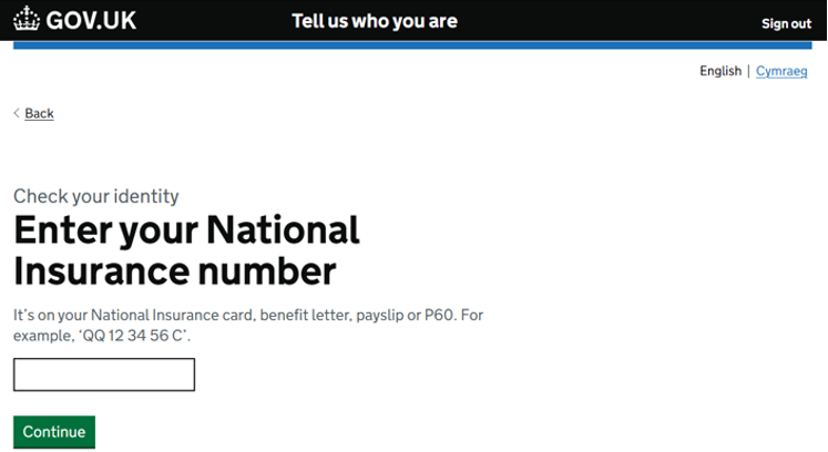Enter National Insurance number input
