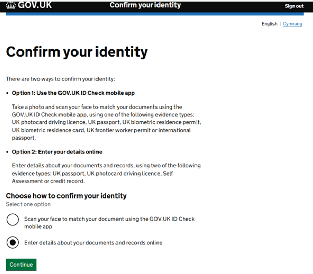 Choose how to confirm identity