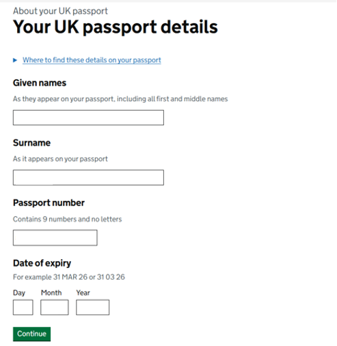 Enter passport details