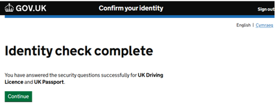 Identity check complete