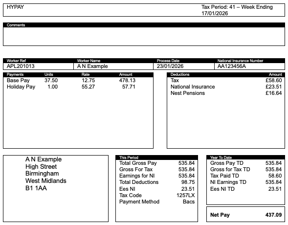 hypay Umbrella Worker - Payslip